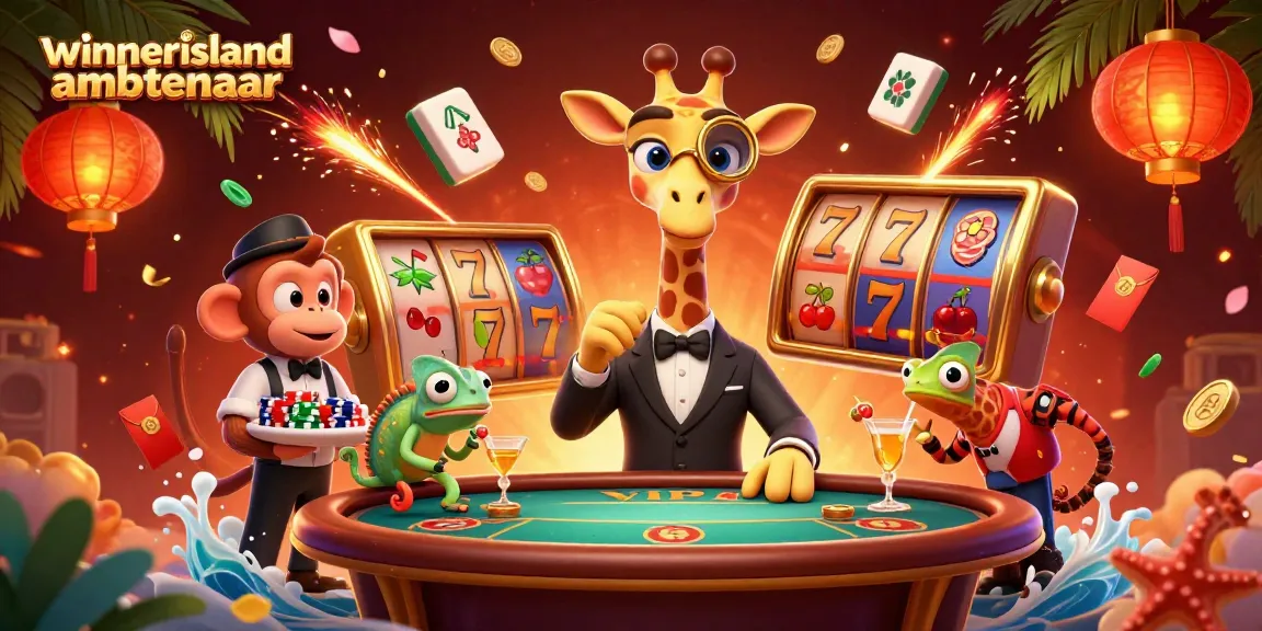 Experience the thrill of winnerisland ambtenaar in this vibrant, action-packed casino illustration.
