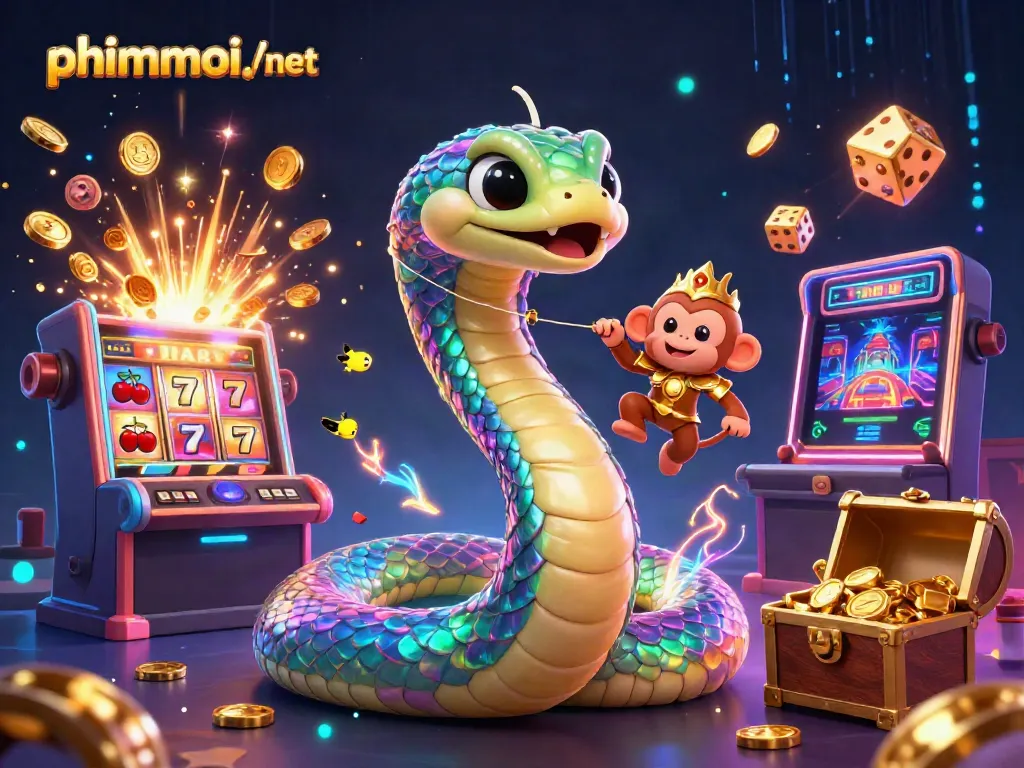 Engage with phimmoi./net's vibrant casino scene featuring a playful monkey king and jackpot slot machine.