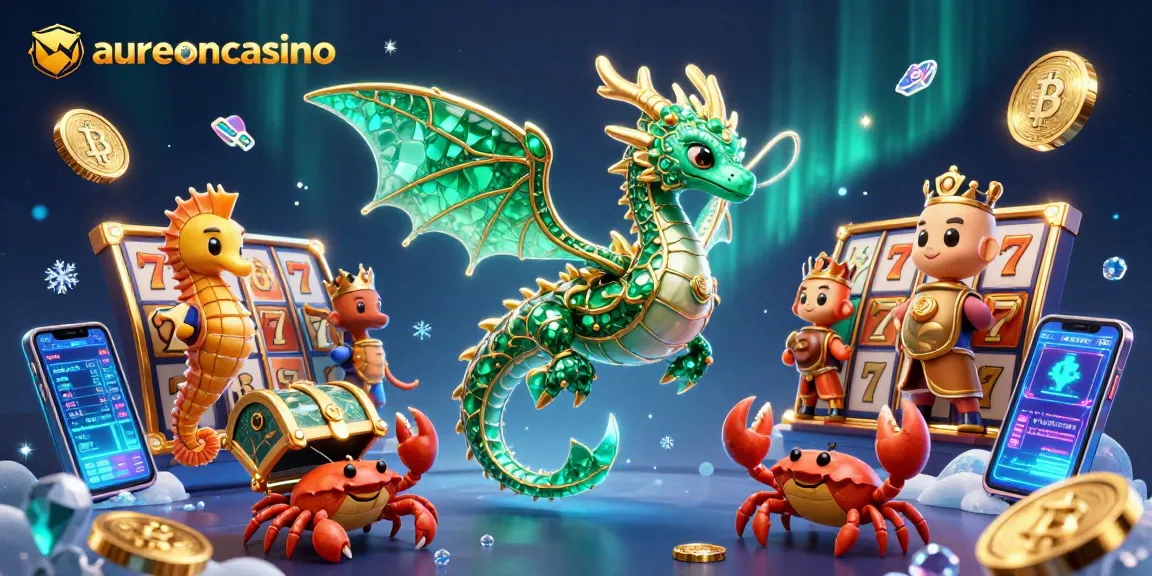 Aureoncasino offers a vibrant 3D casino experience with slots and crypto elements dynamically showcased.