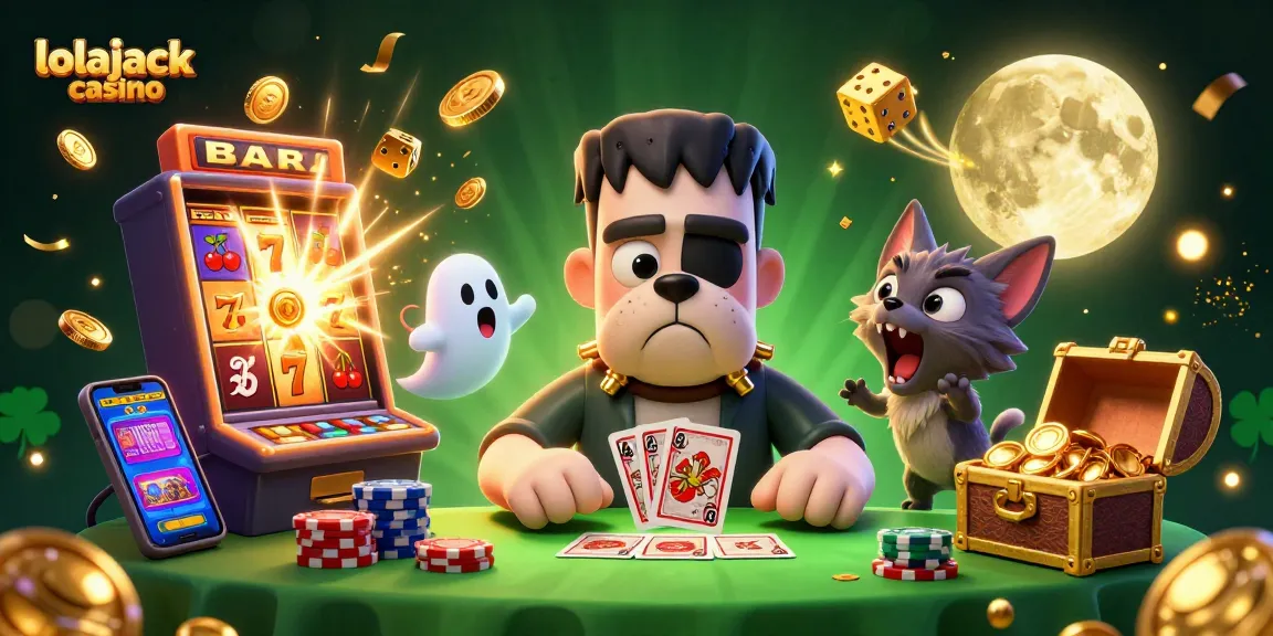 Experience thrilling gameplay at lolajack casino with unique characters dealing cards surrounded by action-filled elements.